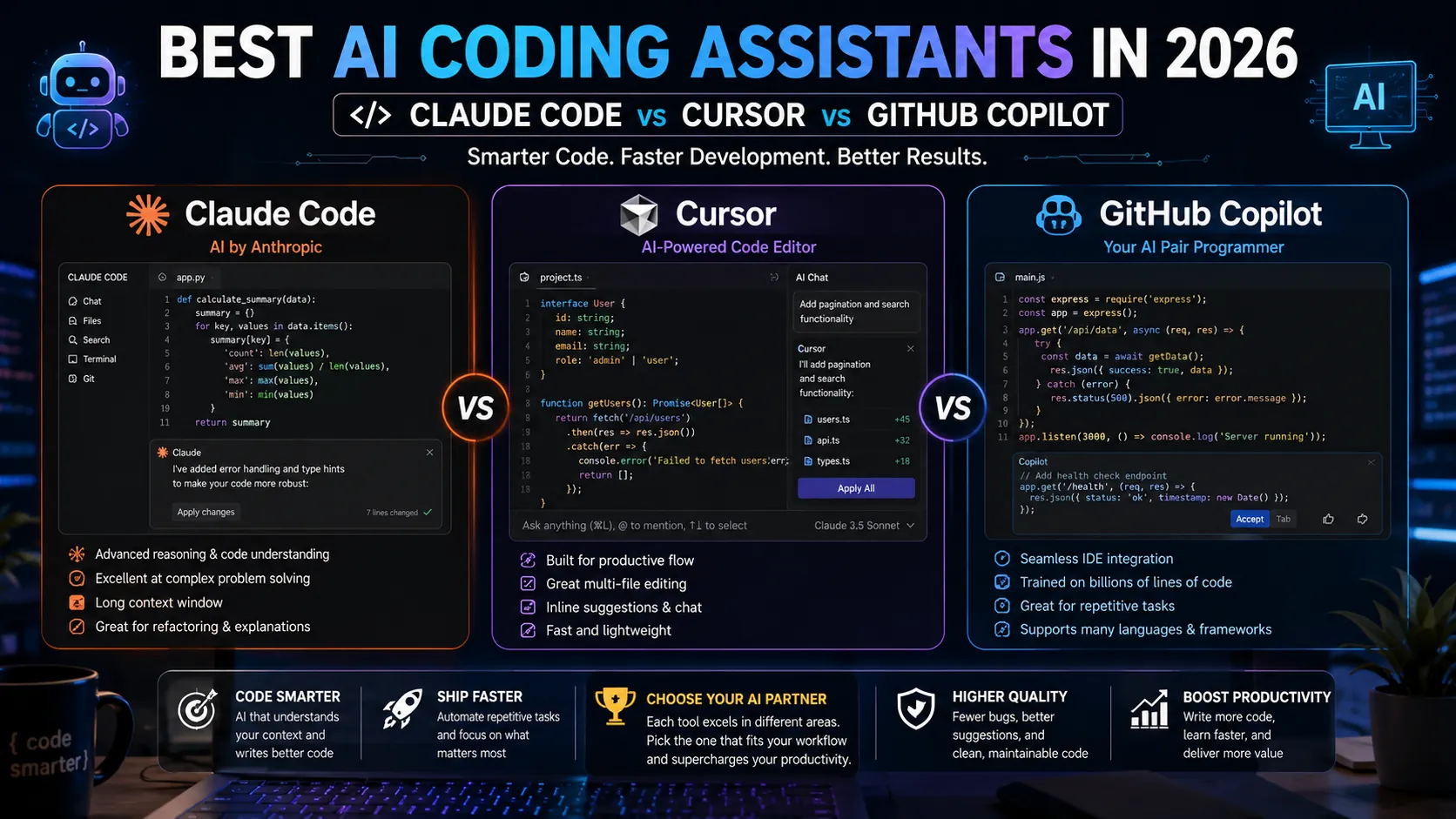 Best AI Coding Assistants in 2026: Claude Code vs Cursor vs GitHub Copilot