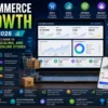 E-commerce growth dashboard showing online store analytics, conversion optimization, customer acquisition, sales growth metrics, and strategies for scaling an online business.