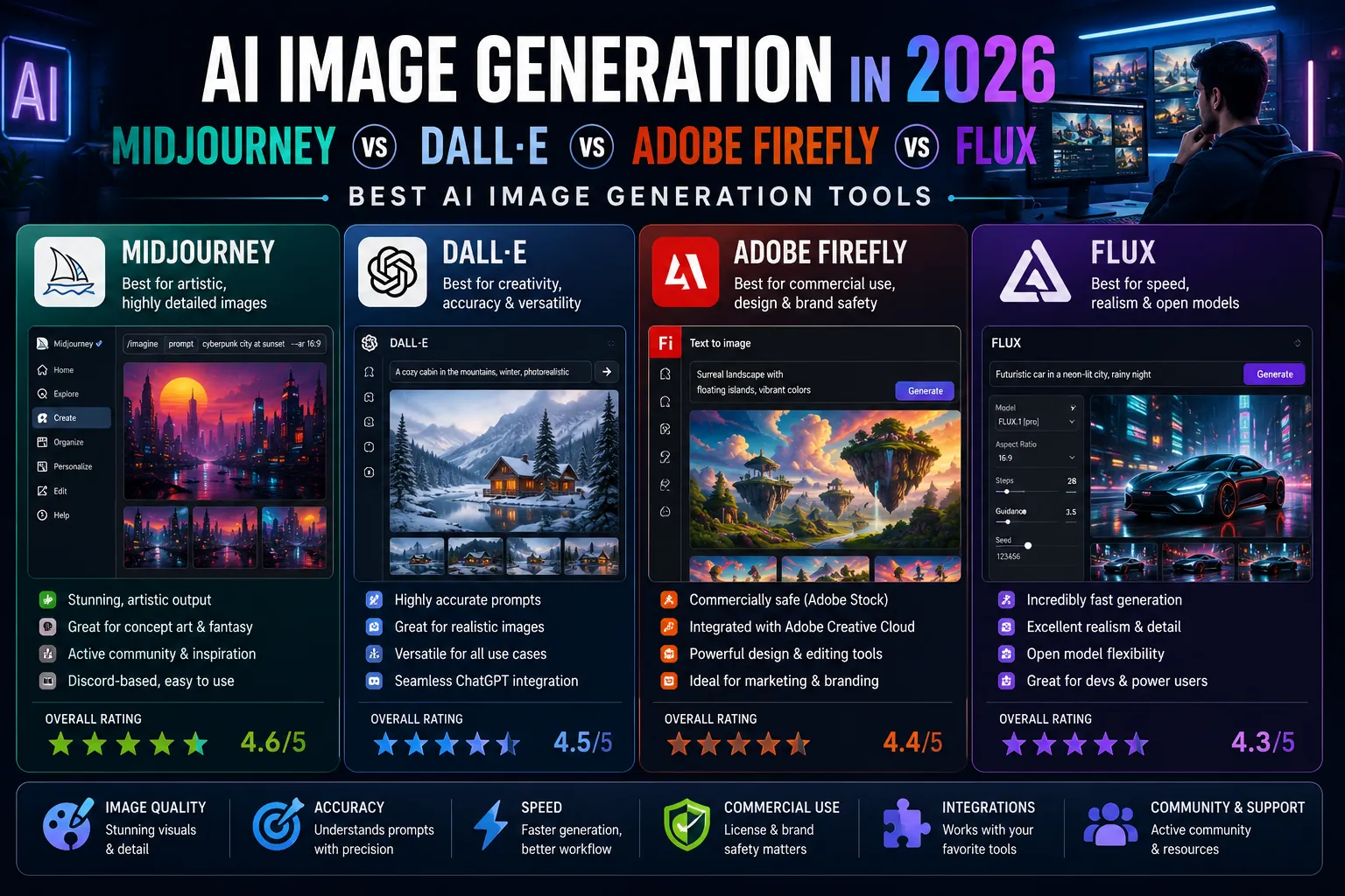 AI Image Generation in 2026: Midjourney vs DALL-E vs Adobe Firefly vs Flux