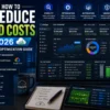 Cloud cost optimization dashboard showing spending analytics, FinOps reporting, resource utilization metrics, cloud savings strategies, and infrastructure cost reduction techniques.