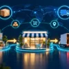 E-commerce supply chain connecting supplier, store, warehouse, truck, and customer delivery