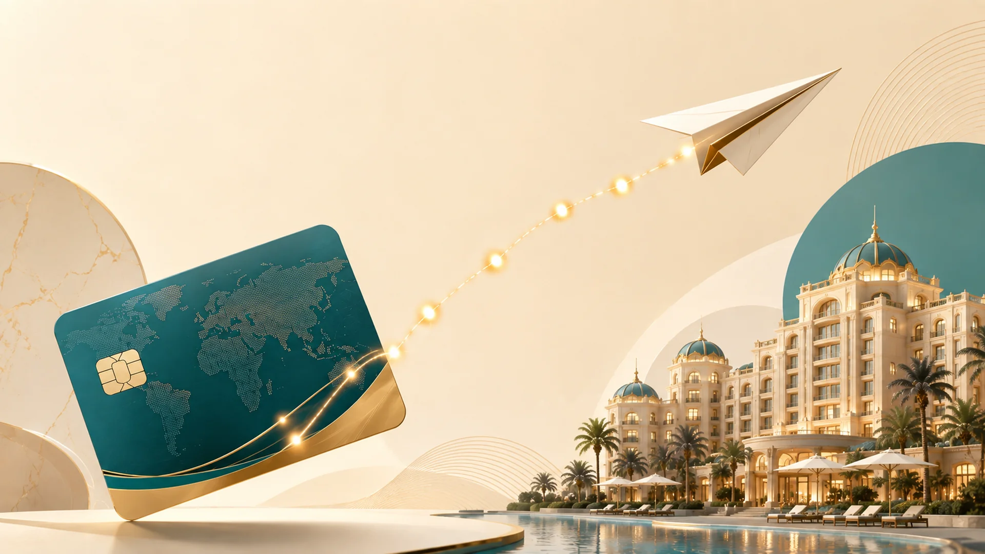 Luxury travel credit card and paper airplane illustration